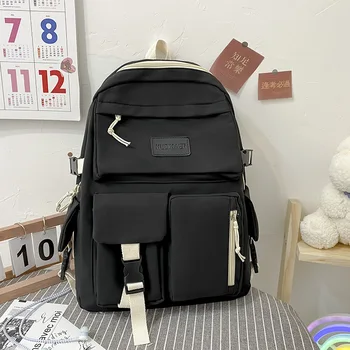 Büyük Kapasiteli tuval siyah sırt çantası ışık basit seyahat Çantası keten sırt çantası öğrenci okul çantası tuval öğrenci Fermuarlı Sırt Çantası