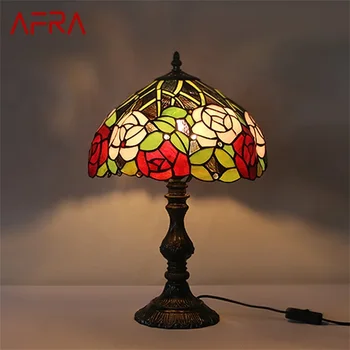 AFRA Tiffany Masa Lambası LED Yaratıcı Gül Çiçek cam masa ışığı Moda Dekor Ev Oturma Odası Yatak Odası Başucu