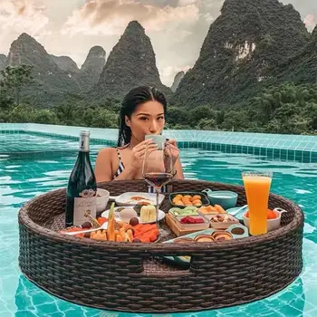 Bali B & B Yüzme Havuzu Yüzen Tepsi Kahvaltı İkindi Çayı Yemek Tabağı Otel Rattan Sepet
