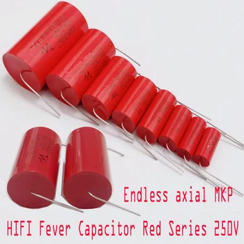 Poleless eksenel MKP HIFI ateş kondansatör kırmızı serisi 630v 250V 400v 1/2.2/3.3/4.7/5.6/6.8/10/15UF