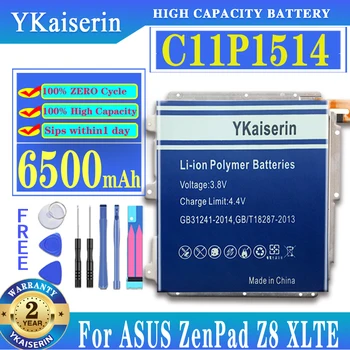 YKaıserin Pil 6500mAh C11P1514 Asus ZenPad 3 ZenPad3 8.0, Zenpad Z8, ZenPad Z8 XLTE, ZT581KL, P008, Z581KL Batteria