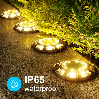 16LED sıcak beyaz güneş Disk ışıkları IP65 su geçirmez açık bahçe Yard yolu çim güverte veranda zemin lambası (2 ADET)