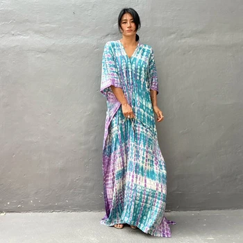 Flordevıda Batik Elbise Kadın Yaz Rayon Uzun Maxi Elbise Bali Plaj Kapak Ups Tatil Resortwear Banyo Kazak Robe Kaftan