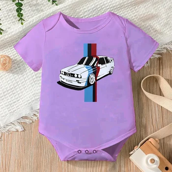 Yenidoğan Giysileri Yarış Spor Araba Baskı Bebek Kız Bodysuit Kısa Kollu Elbise Pamuk Kısa Kollu Erkek Bebek Tulum 0-24M