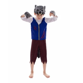 Kurtadam Kostüm Çocuklar için Cadılar Bayramı Cosplay Kurtadam Maskesi Çocuk Hayvan parti giysileri Kurt Seti Erkek Wolfman Kostüm