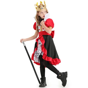 Cadılar bayramı çocuk giyim Kraliçe Poker Baskı Elbise Büyüleyici Kraliyet Kalp Kraliçe Parti Elbiseler Kızların Rol yapma Kostümleri