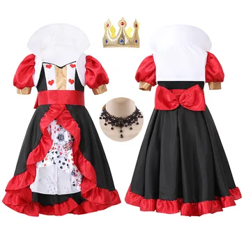 Cadılar bayramı çocuk giyim Kraliçe Poker Baskı Elbise Büyüleyici Kraliyet Kalp Kraliçe Parti Elbiseler Kızların Rol yapma Kostümleri