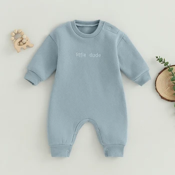 Sonbahar Moda Bebek Erkek Tulum Sevimli Mektup Nakış Uzun Kollu Yuvarlak Boyun Ayaksız Tulum Kış Kıyafet Yenidoğan Giyim