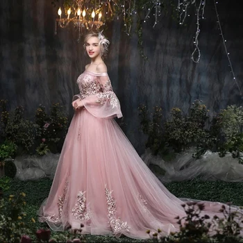Pembe Prenses Elbise Straplez Vestidos Kapalı Omuz Kat Uzunluk Aplikler Örgün Durum De Fiesta Elegantes Para Mujer 2023