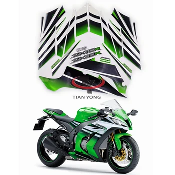 Yüksek Kaliteli Etiket Tam Kiti ZX10R ZX 10R 2011-2012-2013-2014-2015 Serigrafi Aplike Yeşil, siyah Beyaz Degrade Baskılar