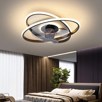 Lamba Led sanat avize sarkıt tavan vantilatörü ile ışık Modern yatak odası dekoru gri yemek oturma odası için uzaktan kumanda 