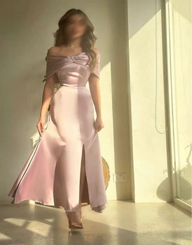 AsaNagi Kadınlar Açık Mor Saten balo kıyafetleri Kapalı Omuz Ayak Bileği Uzunlukta Zarif Gece Elbisesi 2023 Vestidos De Noche