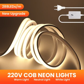 220V COB LED Şerit Dimmer ile Süper Parlak 288LEDS / M LED ışıkları IP67 Su Geçirmez FOB Bant Şerit ev mutfak odası dekor İçin