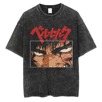 Erkekler Streetwear T Gömlek Yıkanmış Siyah Hip Hop Boy Tshirt japon animesi Çılgına Grafik Baskı T-Shirt Pamuk Harajuku Tops