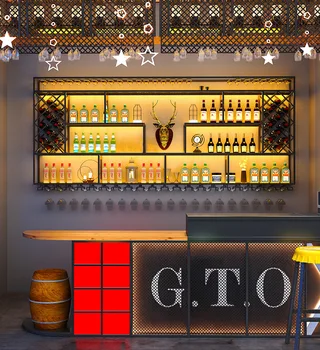 Ticari mobilya T bar bar şarap dolabı rafları basit duvar elmas şarap dolapları duvar asılı kırmızı şarap rafları ekran