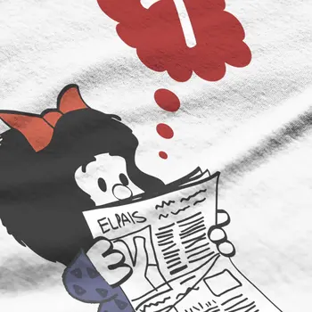 Mafalda Karikatür Kız T Shirt Okuma Gazete Kadın Üstleri Polyester Grafik Komik Y2k Tees Bayanlar Tshirt