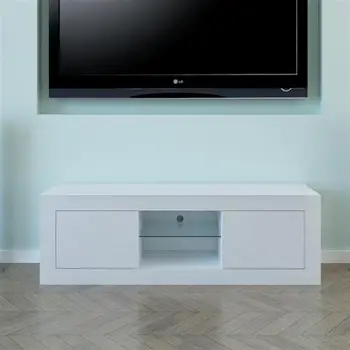 LED ışık TV dolabı, beyaz modern TV rafı, parlak kapı mat dolabı, TV rafı, büyük kapasiteli depolama dolabı ile donatılmıştır