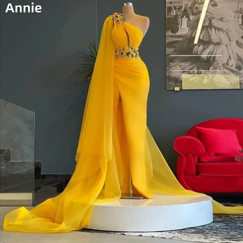 Annie Lüks Bayanlar Elbiseler balo kıyafetleri Seksi Omuz Yarık Kokteyl Özel Abiye Sarı 2023 Damen Abendkleid