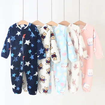 Sonbahar ve Kış Yenidoğan Bebek Giysileri Dinozor Baskı Erkek Bebek Romper Sıcak Bebek Erkek Bebek Kız Yumuşak Polar Tulum Pijama