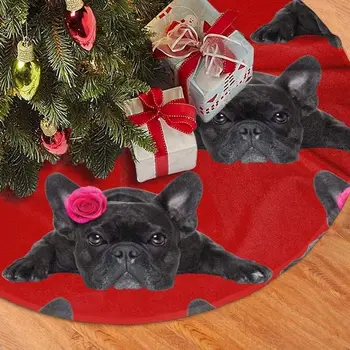 Sevimli Fransız Bulldog Köpek Sevgililer Gül Kafa Noel Ağacı Etek Kar Taneleri Ağacı Etek Daire Muhteşem Noel Ağacı Mat