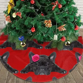 Sevimli Fransız Bulldog Köpek Sevgililer Gül Kafa Noel Ağacı Etek Kar Taneleri Ağacı Etek Daire Muhteşem Noel Ağacı Mat