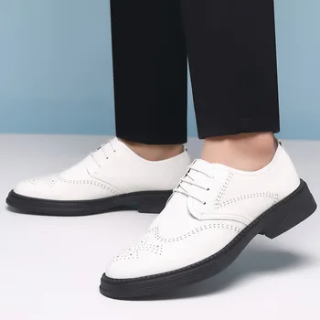 Erkek Düğün deri ayakkabı İlkbahar Sonbahar Düz Renk Dantel-up Oxfords Kalın Alt Ayakkabı Zapatos De Cuero Para Hombres