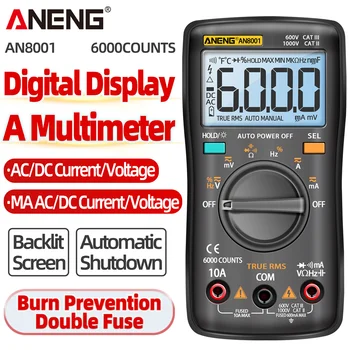 ANENG AN8001 Multimetreler Dijital 6000 Sayımlar True RMS AC / DC Akım Gerilim Metre Test Cihazları Otomatik Aralığı Kapasitör Profesyonel Araçları