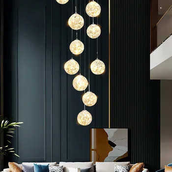 Tam gökyüzü yıldız merdiven ışık uzun kolye ışık Modern basit ve lüks Villa loft daire oturma odası kolye ışık