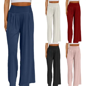Kadın Düz Renk Gevşek Pamuk Ve Keten Pantolon Eski Orta Bel Hafif Pantolon Kadınlar için Yoga Pantolon Uzun Boylu