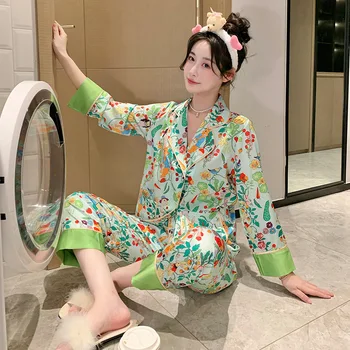 Pijama Kadın İlkbahar Yaz Yeni Buz İpek Göğüslü Set Saten Şifon Kıdemli Duygusu Ev Giyim