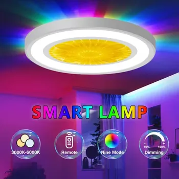 Ultra ince akıllı tavan lambası RGB döner ışık APP / uzaktan kumanda kısılabilir 28W LED tavan ışık oturma odası dekor yatak odası
