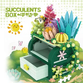 Yaratıcı Et Hazine Kutusu Yapı Taşları Çiçek Bitki Et saklama kutusu Yapı Taşları Mini Masaüstü Depolama Oyuncaklar Çocuklar İçin Hediye