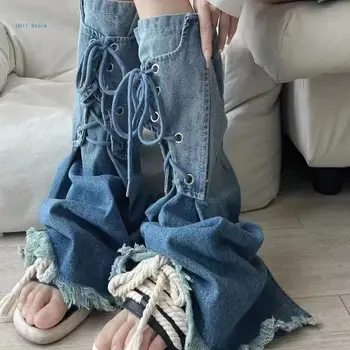 Bayan Lolitas Alevlendi Kot Uzun Çorap bacak ısıtıcıları Harajuku Lace Up Kot Çizme Çorap Y2K Moda Ayak Bileği Yığın Çorap