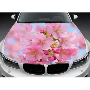 Şeftali Çiçeği Araba Hood Wrap Çıkartması vinil yapışkan Tam Renkli Grafik Araba Sticker Özel Boyut ve Görüntü Fit Herhangi Bir Araba
