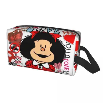 Seyahat Aşk Ve Mafalda Çevrili Kalpler makyaj çantası Quino Kozmetik Makyaj Organizatör Kadınlar için Güzellik Depolama Dopp Kiti Kutusu
