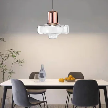Yeni gül altın Metal kolye ışık şeffaf cam yemek odası mutfak Bar asılı lamba E27 ampul tel ayarlanabilir Dropshipping