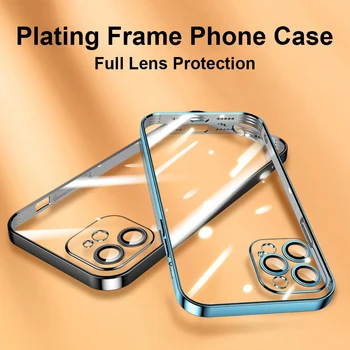 Elektroliz Kenar Telefon Kılıfı İçin iPhone 13 12 Mini 11 Pro Max Durumda Kamera Lens Koruma Yumuşak TPU Şeffaf Arka kapak