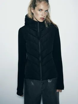 2023 Sonbahar Yeni Ürünler kadın Giyim Tüm Maç Hafif Uzun kollu Standı Yaka Dikiş Kapşonlu pamuklu ceket