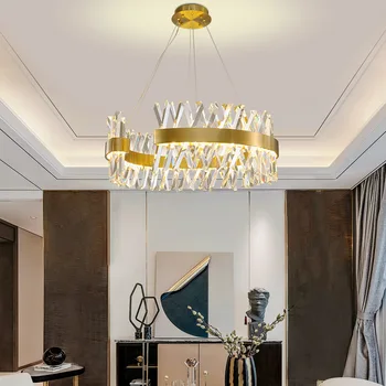 Lüks Modern LED kristal avize dairesel altın kolye ışık ev dekor restoran oturma odası için süspansiyon armatürleri