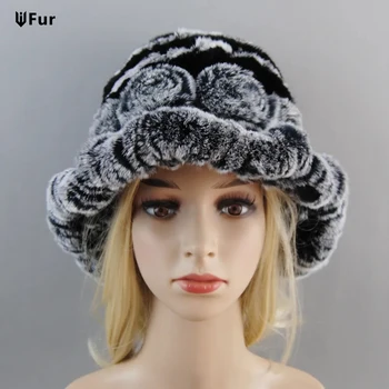 Gerçek Kürk Kış Şapka Kadınlar için 100 % Gerçek Rex Tavşan Kürk Şapka Rex Tavşan Kürk Kapaklar Bayan Kış Sıcak Lüks Şapkalar Bayan Kürk Şapka