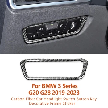 BMW 3 Serisi için G20 G28 325li 2019-2023 Karbon Fiber Araba Far Anahtarı Düğmesi Anahtarı Dekoratif Çerçeve Sticker Oto Aksesuarları