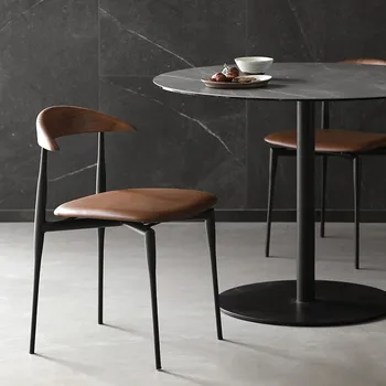 Ziyafet Deri yemek sandalyeleri İskandinav Ahşap Vanity Açık Accent Sandalye Oturma Odası Silla Comedor mutfak mobilyası PX50DC