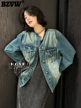 BZVW O-Boyun Orta uzunlukta Denim Ceket kadın Ceket 2023 İlkbahar Sonbahar Yeni Trend Moda Tasarımcısı Vintage Palto Kadın 25X2505