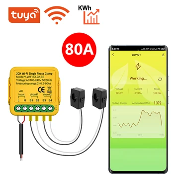 Tuya WiFi On-off Denetleyici 80A Enerji Ölçer Akım kWh Güç Elektrik İstatistikleri İzleme Cihazı Alexa Google Ev için