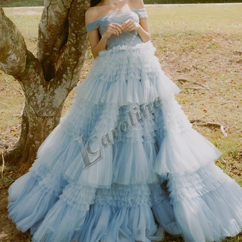 Caroline Moda Kapalı Omuz Katmanlı A-Line Tül balo elbisesi Prenses Balo Elbise Sipariş Örgün Parti Elbiseler De Soirée