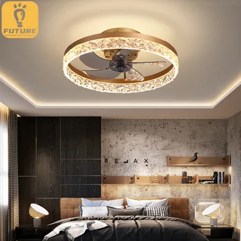 Yuvarlak 50cm tavan vantilatörü ile ışık sessiz kontrol görünmez Fan kolye Led yatak odası oturma odası dekoratif Rc tavan vantilatörü fan lambası