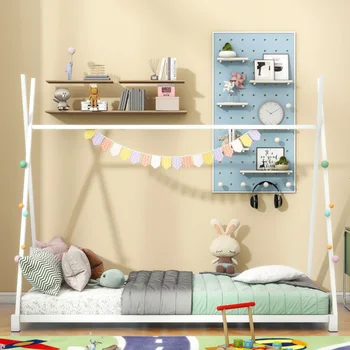 Metal çift katmanlı ev platform yatağı, üçgen yapı, beyaz, tek kişilik yatak, çocuk yatağı, genç yatağı