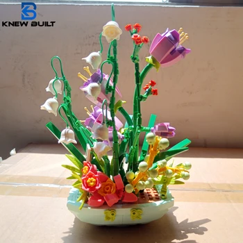 BİLİYORDU DAHİLİ Karışık Çiçek Bonsai Yapı Taşları Modeli Dekorasyon Mini Tuğla çocuk oyuncakları Kız Hediye Nergis Oluşturucu