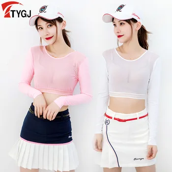 TTYGJ Kadın İnce Golf Gömlek Güneş Koruyucu İç Giyim Kırpılmış Üstleri Anti-Uv Uzun Kollu Buz İpek Dip Golf Kıyafeti Gömlek