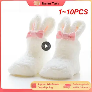 1~10 ADET Yenidoğan Bebek Mercan Polar Kız Çorap Yumuşak Sevimli Tavşan Bebek Çorap Kış Tarzı